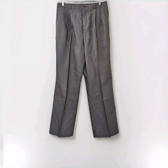 Uniqlo Pants Women L Olive Linen Blend Front Crease Straight Leg Office Business - Picture 1 of 15
